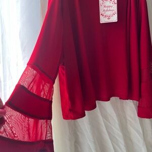 NWT 89th & Madison Red Holiday Open Front Bell Sleeve Shrug